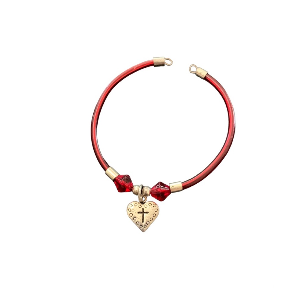 Red Heart Cross Charm Bracelet